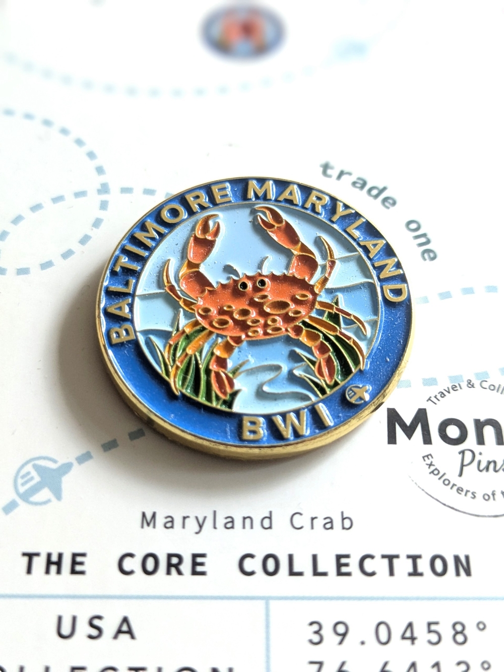 Baltimore Maryland Crab Enamel Pin - Blue and Orange